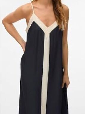 Amazon Black Maxi Slip Dress with Cream Trim